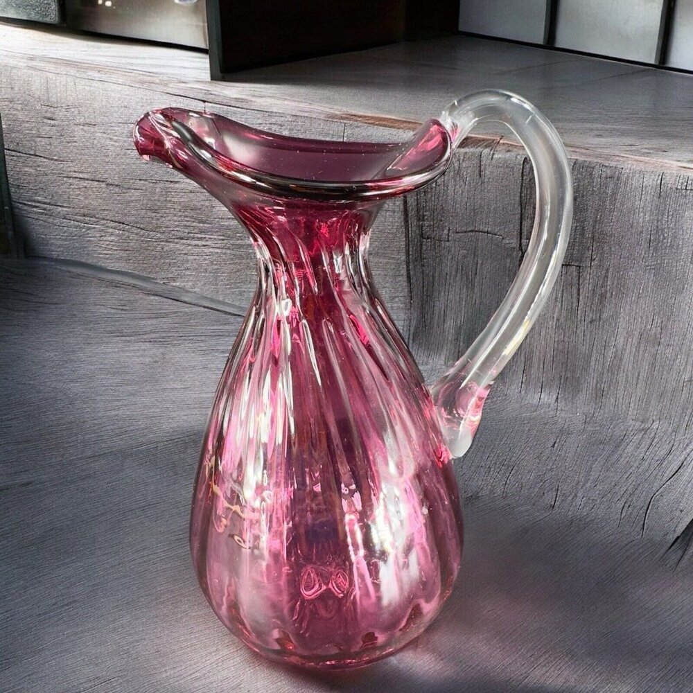 Vintage Rossi Glass Cranberry Pitcher Carafe Hand‎ Blown Canadian Glass VTG